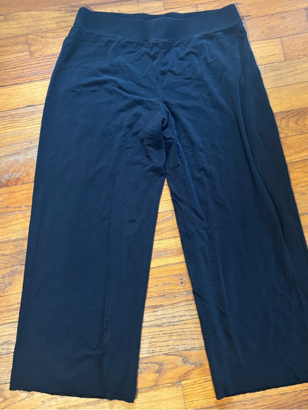 Eileen Fisher Black Pull-On drapey lined Wide Leg cropped Pants